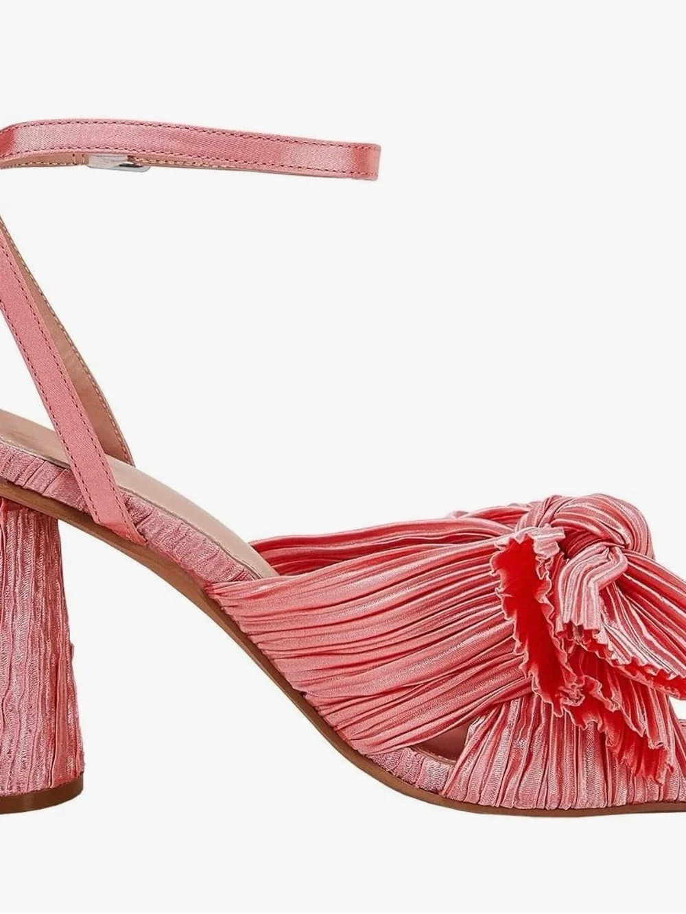 Bow Knot Block Heel Sandals Womens 9 NWOT Pink Coral Bridal Wedding Ankle Strap